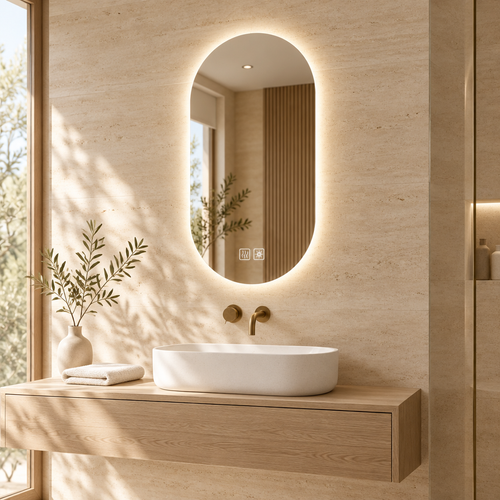 Miroir ELVÉA ONE dans une salle de bain lumineuse et élégante